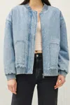 Be Cool Denim Feel Bomber Jacket In Blue In Blue