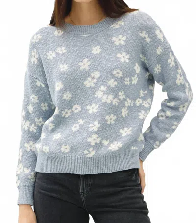 Be Cool Floral Sweater Top In Slate Blue