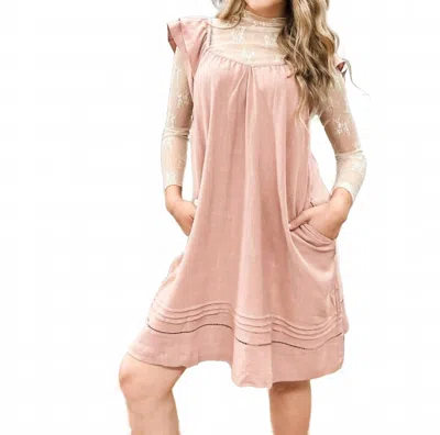 Be Cool Flutter Sleeve Linen Dress In Dusty Mauve In Pink