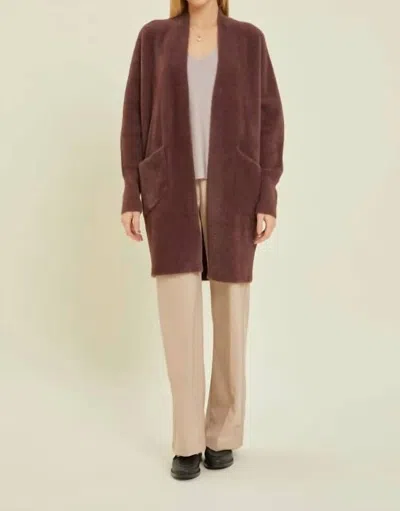 Be Cool Fuzzy Cardigan In Rasin