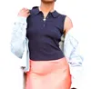 Be Cool Jasmine Collared Sleeveless Top In Black In Blue