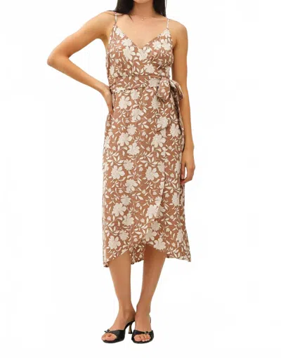 Be Cool Kate Wrap Midi Dress With Waist Tie In Mocha In Brown