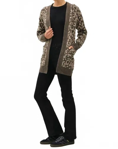 Be Cool Leopard Jaquard Cardigan With Pockets In Mushroom Brown & Taupe In Animal Print