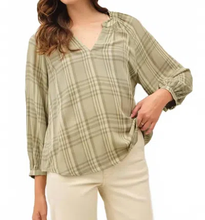 Be Cool Plaid V-neck Blouse In Spruce In Grey