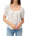 Be Cool Printed Button Up Top In White/denim In White