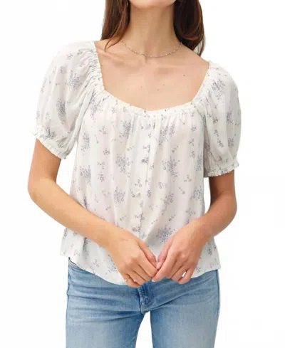 Be Cool Printed Button Up Top In White/denim