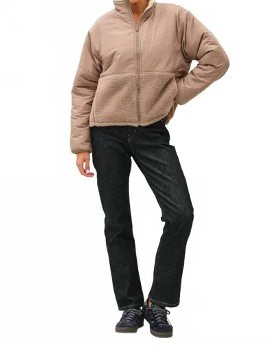Be Cool Reversible Sherpa Block Puffer Jacket In Mocha In Brown