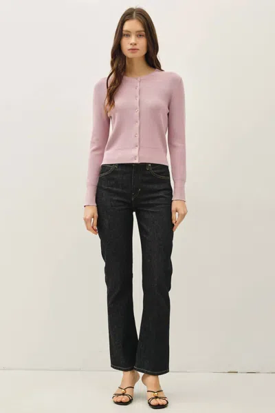 Be Cool Ribbed Crewneck Cardigan In Dusty Pink