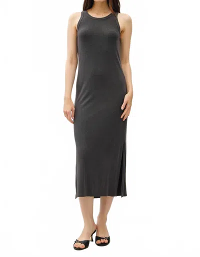 Be Cool Ribbed Knit Side Slit Sleeveless Midi Dress In Charcoal In Gray