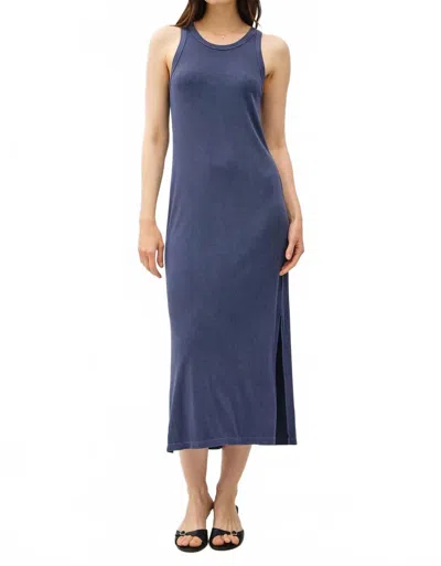 Be Cool Ribbed Knit Side Slit Sleeveless Midi Dress In Dark Blue