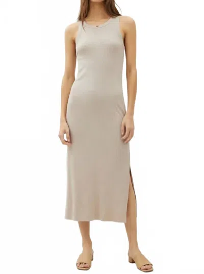 Be Cool Ribbed Knit Sleeveless Tank Midi Dress In Grey Brown In Neutral