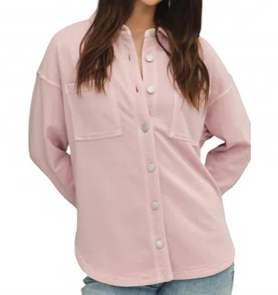 Be Cool Soft Washed Denim Shacket In Dusty Pink