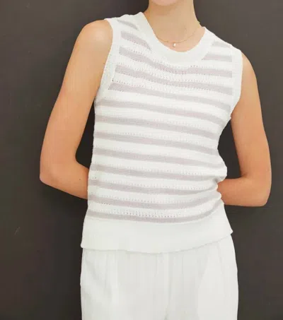 Be Cool Striped Crew Neck Knit Tank In Pewter & White In Multi