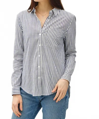 Be Cool Striped Long Sleeve Collared Button-up Shirt In Denim In Multi