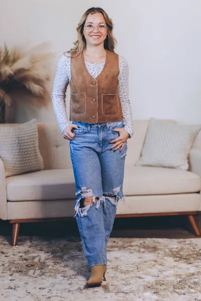 Be Cool Suede Feel Sherpa Vest In Coco In Brown