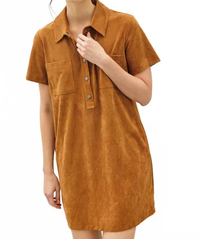 Be Cool Suede Short Sleeve Polo Dress In Camel In Brown