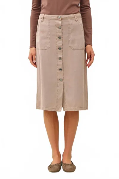 Be Cool Tencel Blend Button Up Knee Length Skirt In Mauve In Pink