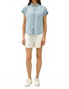 Be Cool Tencel Button Up Top In Blue In Blue