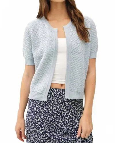 Be Cool Textured Short Sleeve Cardigan In Light Blue