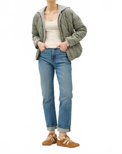Be Cool Women's Quilted Button Up Coat In Olive In Green