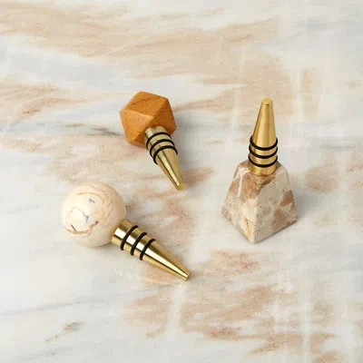 Be Home Assorted Marble Bottle Stoppers, Set Of 3 In Gift Box In Cream