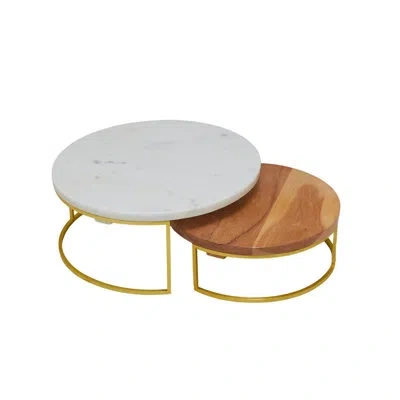 Be Home Garnet Raised Platters, Nested Set Of 2 In White