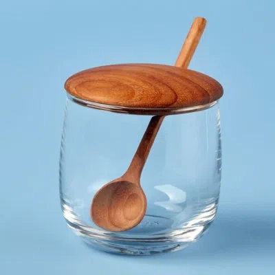 Be Home Glass Jar With Teak Lid & Spoon In Clear