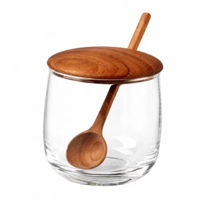 Be Home Glass Jar With Teak Lid & Spoon In Multi