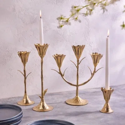 Be Home Gold Floral Candleholder, Large