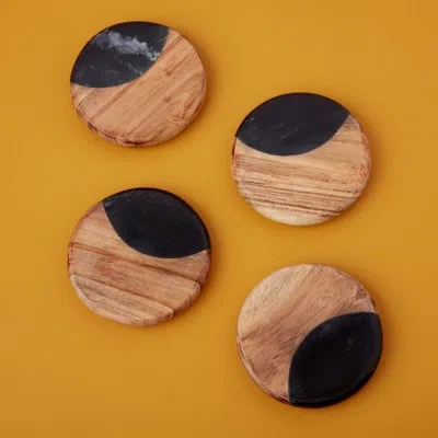 Be Home Helena Black Marble Round Coasters, Set Of 4