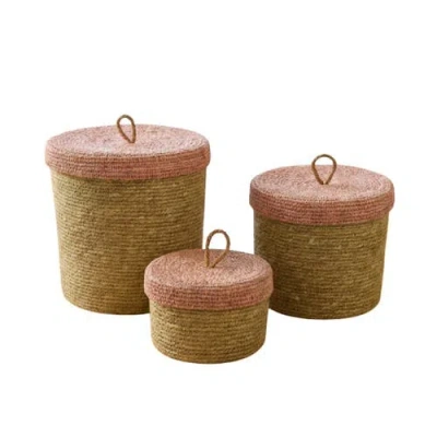 Be Home Hydra Woven Seagrass Nesting Canisters Set Of 3, Rose In Brown