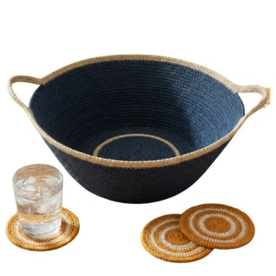 Be Home Hydra Woven Seagrass Oversize Bowl With Handles In Blue