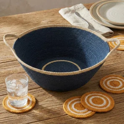 Be Home Hydra Woven Seagrass Oversize Bowl With Handles, Navy
