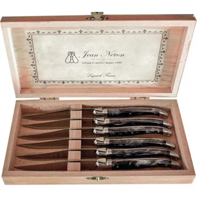 Be Home Laguiole 6 Piece Steak Knife Set, Platine Marble In Black