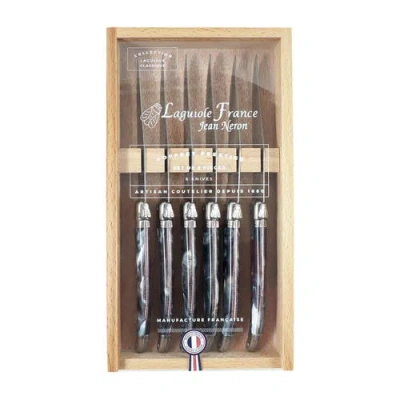 Be Home Laguiole 6 Piece Steak Knife Set, Platine Marble In Black