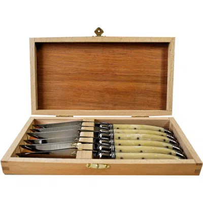 Be Home Laguiole 6 Piece Steak Knife Set, Platine Pale Horn In Sand