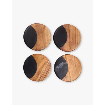 Be Home Lack Brown Helena Round Metal And Wood Coasters Set Of Four In Black Brown