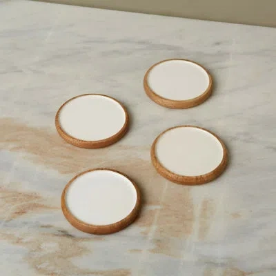 Be Home Madras Curva Round Coasters, Set Of 4 In White