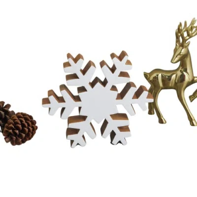 Be Home Mango Wood & Enamel Snowflake In White