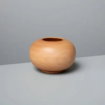 Be Home Mango Wood Round Vase In Beige