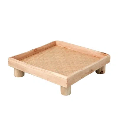 Be Home Miramar Reclaimed Wood Square Footed Tray, Medium In Beige