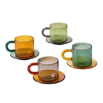 Be Home Niko Glass Espresso Cup & Saucer, Set Of 4 In Multicolor