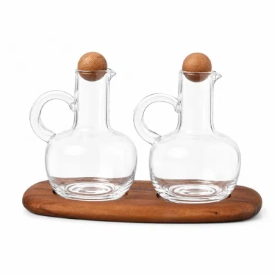 Be Home Oil & Vinegar Cruet Set With Acacia Tray In Multi