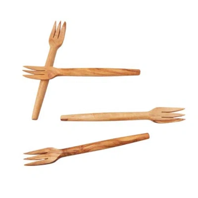 Be Home Olive Wood Cocktail Forks In Green