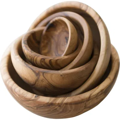 Be Home Olive Wood Nesting Bowls In Green