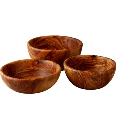 Be Home Olive Wood Nesting Salad Bowls In Green
