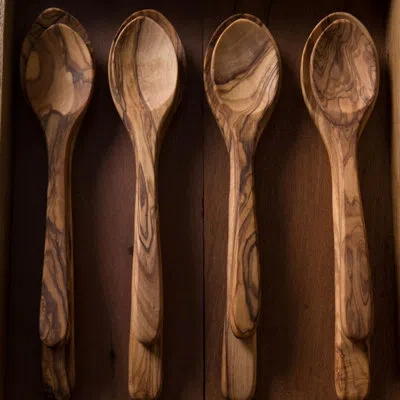 Be Home Olive Wood Spoons, Large Set Of 4 In Natural Wood