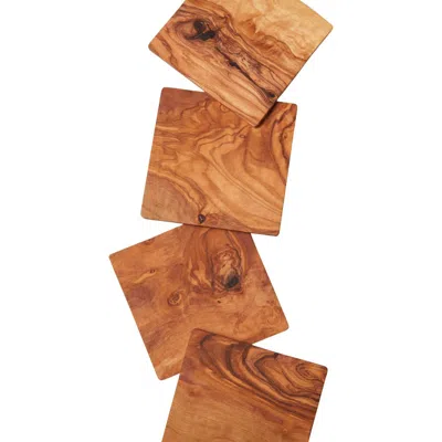 Be Home Olive Wood Square Coasters In Brown