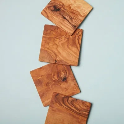 Be Home Olive Wood Square Coasters, Set Of 4 In Brown