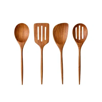 Be Home Padma Teak Mini Kitchen Utensils, Set Of 4 In Natural Wood